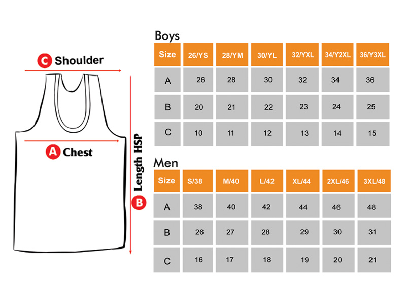 Baniyan L/S Size Chart for Boys & Men