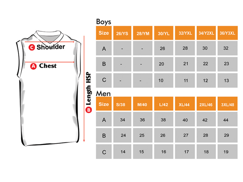 Cricket Inner  Size Chart for Boys & Men