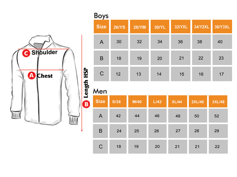 Track Upper Size Chart for Girls & Women